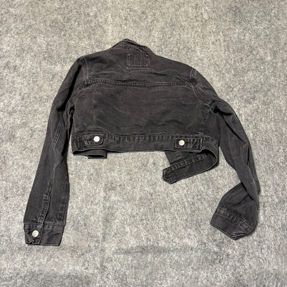 Forever 21 Womens Denim Cropped Trucker Jacket Size S Charcoal Black - Picture 3 of 5